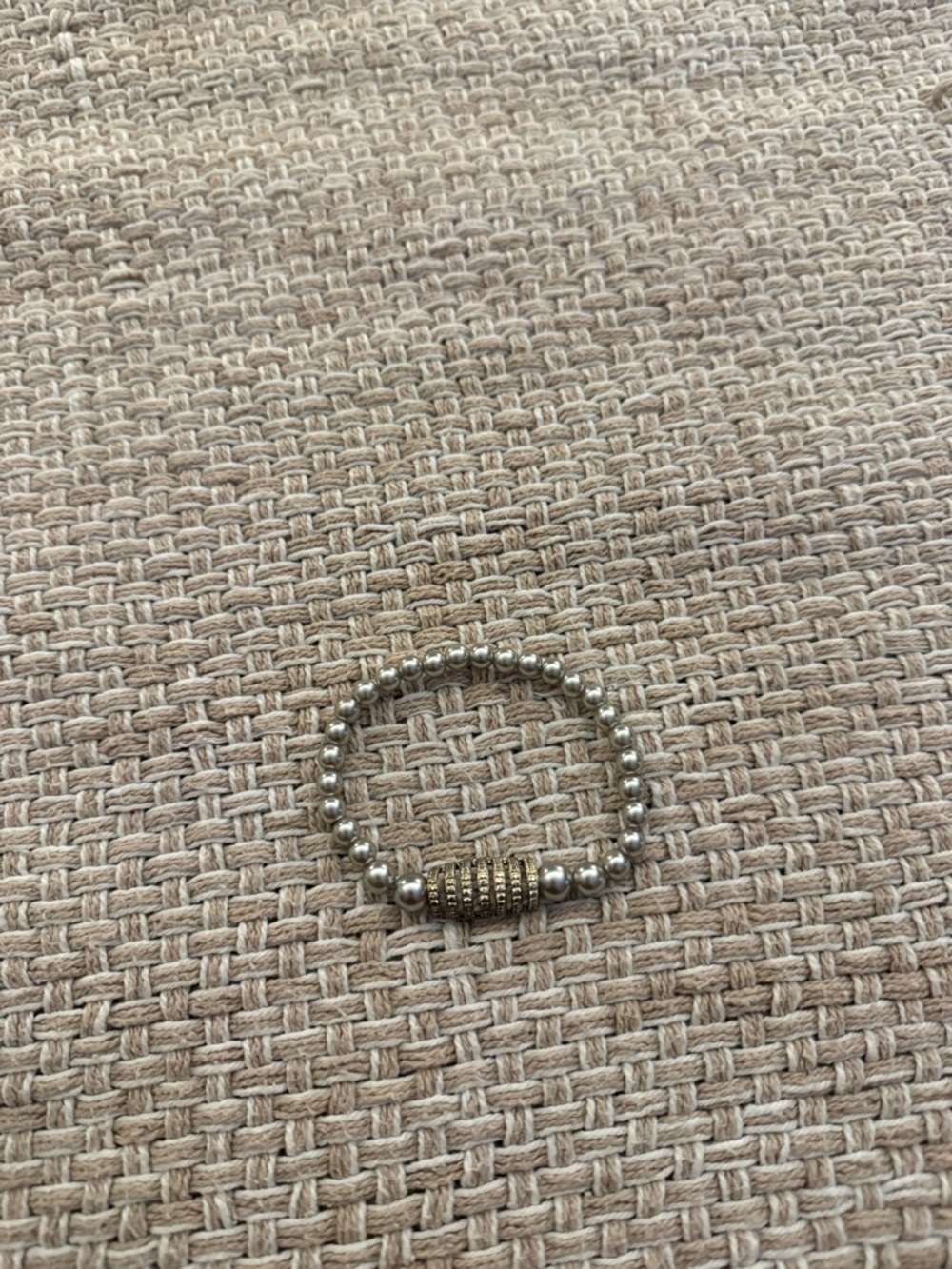 Silver-Tone Beaded Stretch Bracelet with Gold Accent